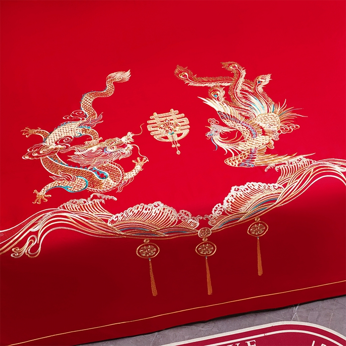 91家纺网 家纺一手货源 找家纺 （总）千禧家纺 2025新款长绒棉绣花婚庆三件套