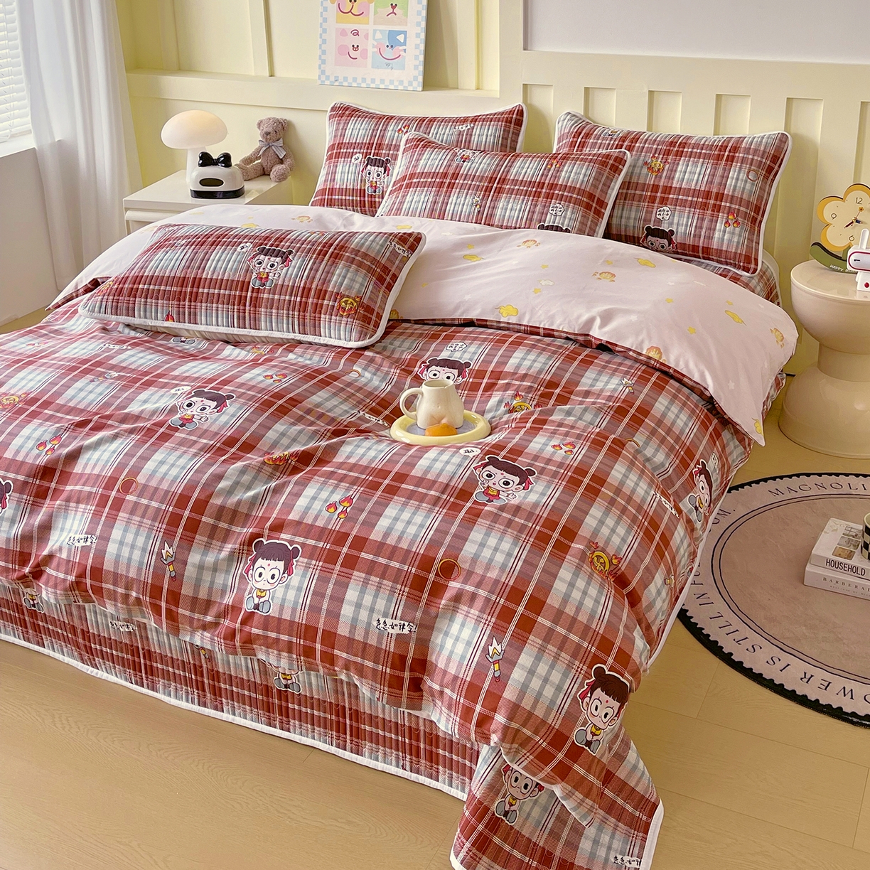 91家纺网 家纺一手货源 找家纺 金鑫汇家纺2025新款A类全棉印花床盖四件套 传奇哪吒·棕