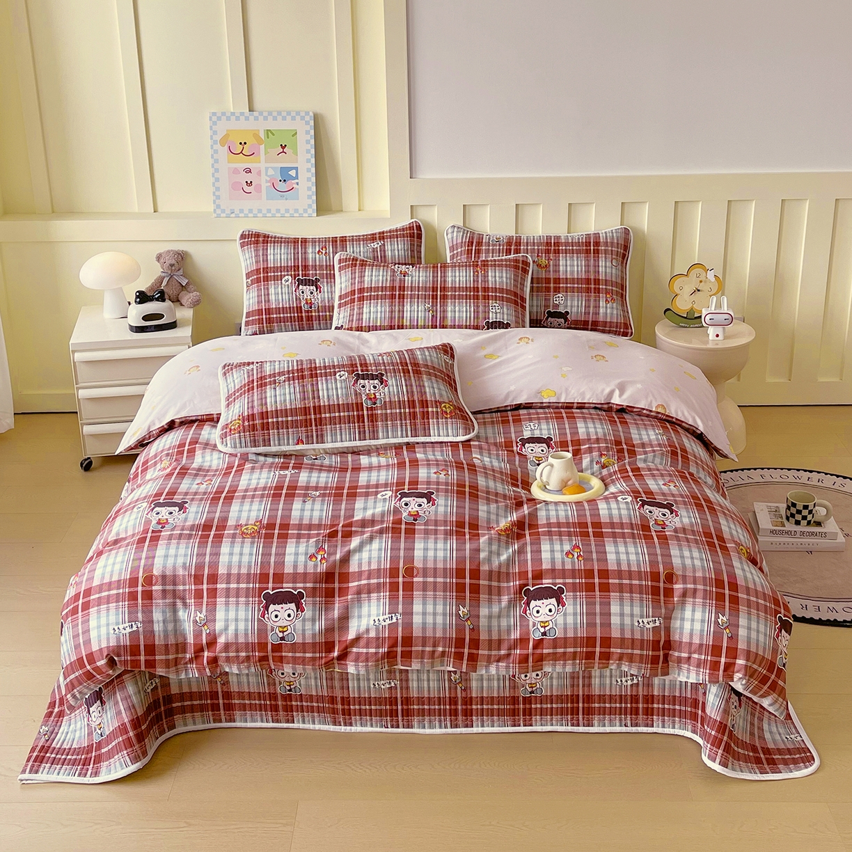 91家纺网 家纺一手货源 找家纺 金鑫汇家纺2025新款A类全棉印花床盖四件套 传奇哪吒·棕