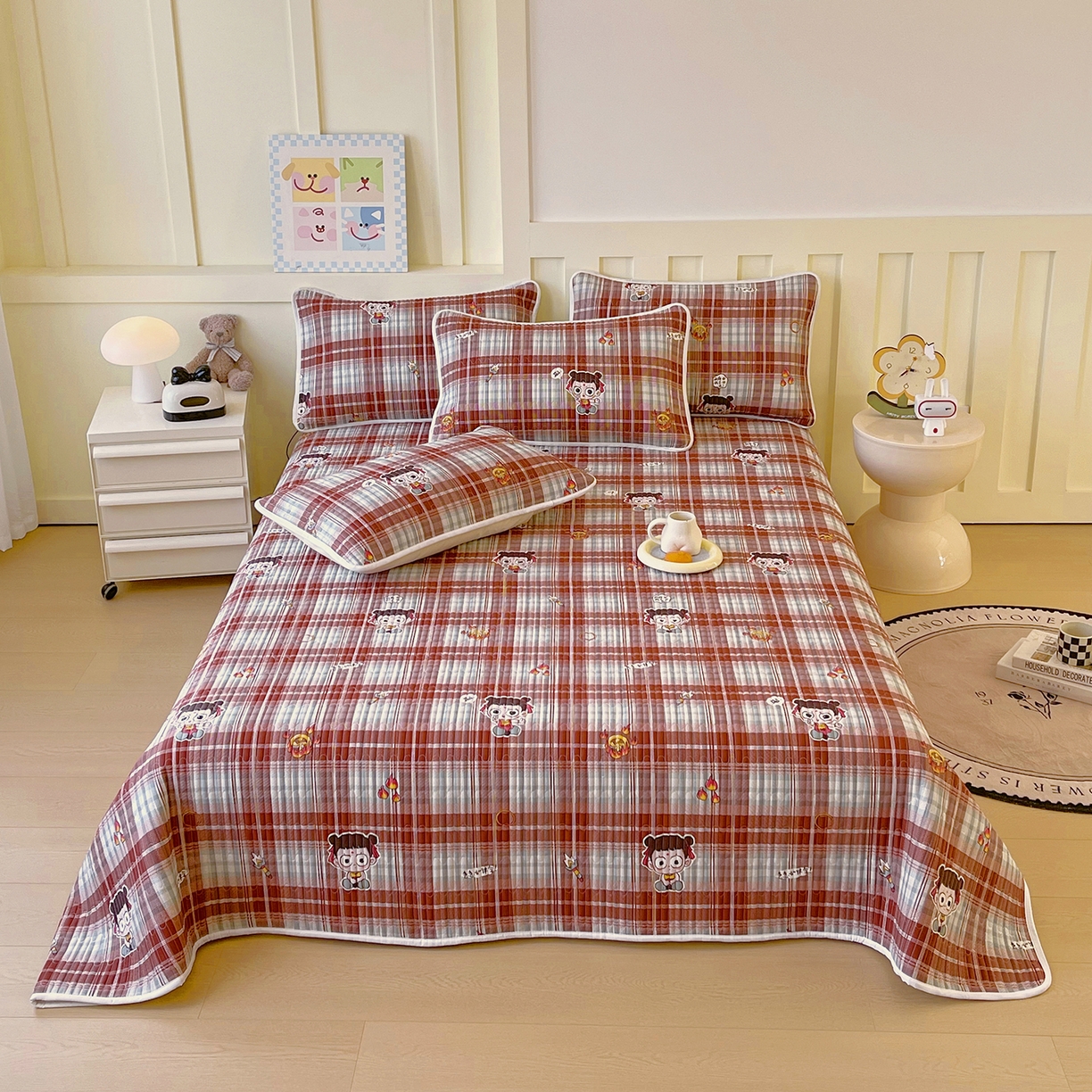 91家纺网 家纺一手货源 找家纺 金鑫汇家纺2025新款A类全棉印花床盖四件套 传奇哪吒·棕