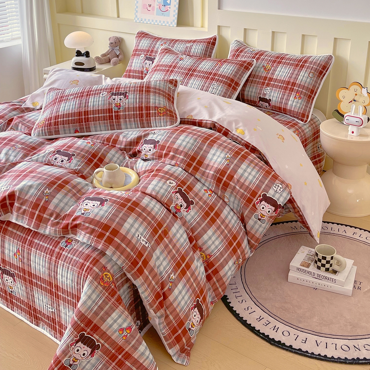 91家纺网 家纺一手货源 找家纺 金鑫汇家纺2025新款A类全棉印花床盖四件套 传奇哪吒·棕