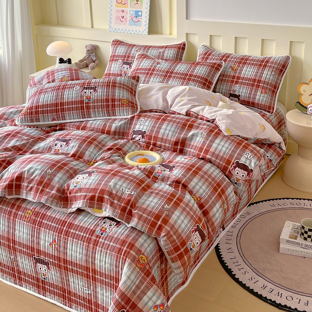 91家纺网 家纺一手货源 找家纺 金鑫汇家纺2025新款A类全棉印花床盖四件套 传奇哪吒·棕