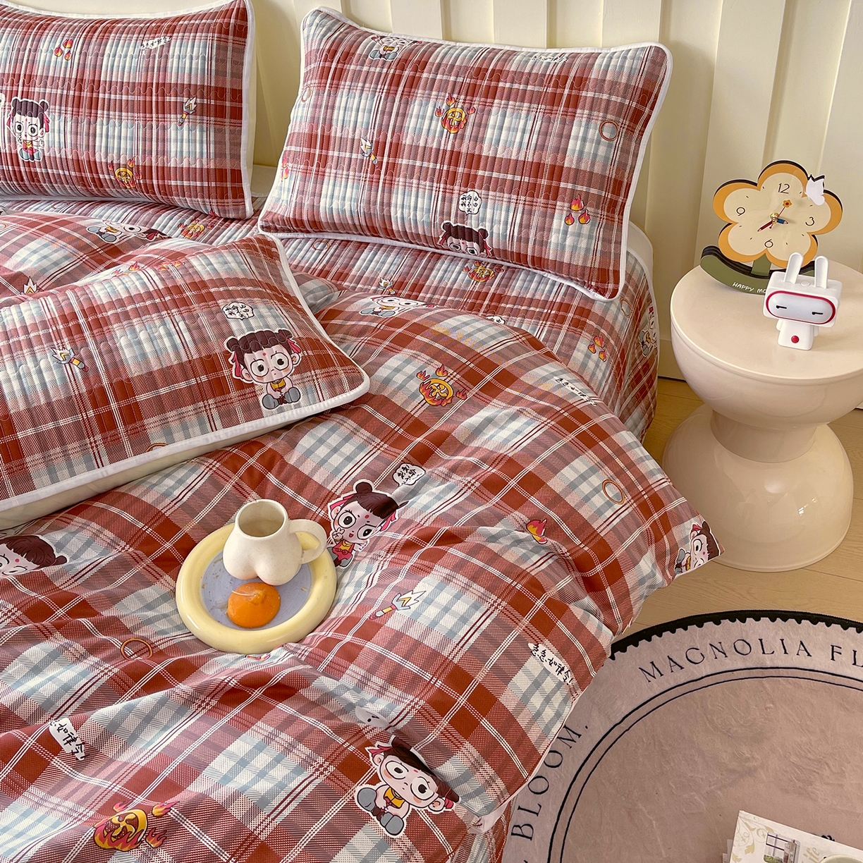 91家纺网 家纺一手货源 找家纺 金鑫汇家纺2025新款A类全棉印花床盖四件套 传奇哪吒·棕