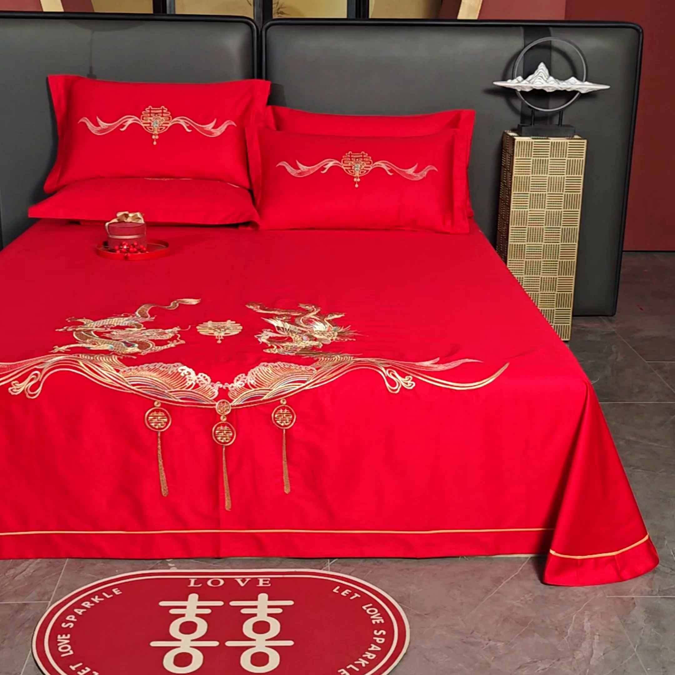 91家纺网 家纺一手货源 找家纺 （总）千禧家纺 2025新款长绒棉绣花婚庆三件套