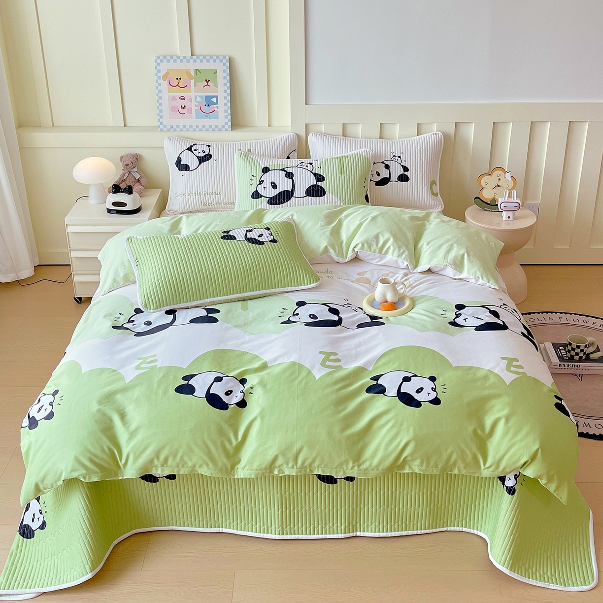 91家纺网 家纺一手货源 找家纺 金鑫汇家纺2025新款A类全棉印花床盖四件套 可爱熊猫