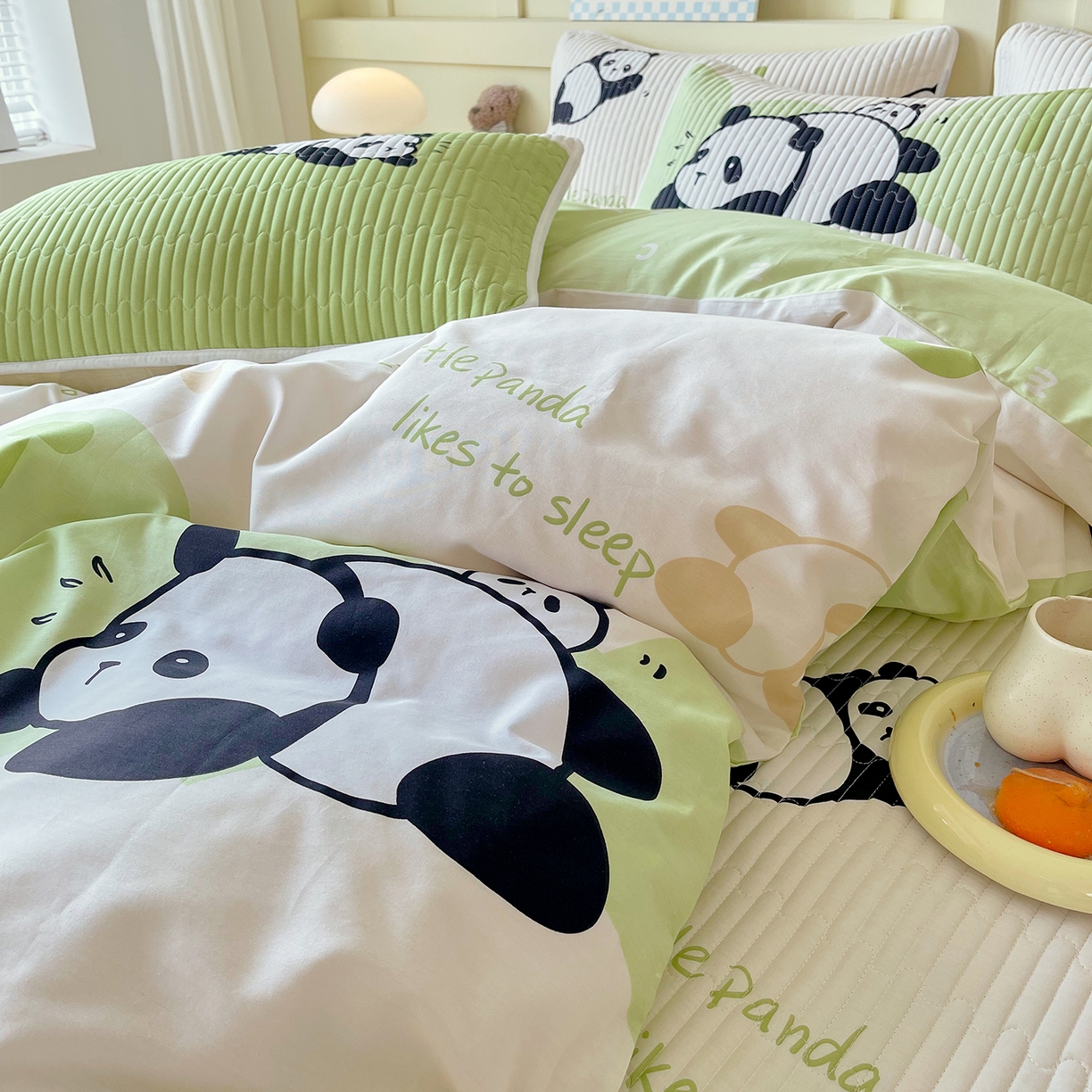 91家纺网 家纺一手货源 找家纺 金鑫汇家纺2025新款A类全棉印花床盖四件套 可爱熊猫