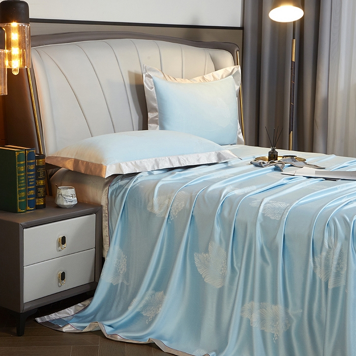 91家纺网 家纺一手货源 找家纺 威克凯丽 2025新款重磅七彩大提花纯竹纤维软凉席三件套 叶曼