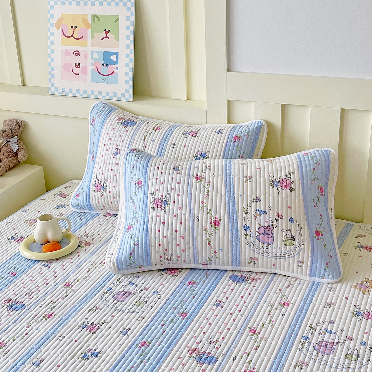 91家纺网 家纺一手货源 找家纺 金鑫汇家纺2025新款A类全棉印花床盖四件套 快乐萌兔