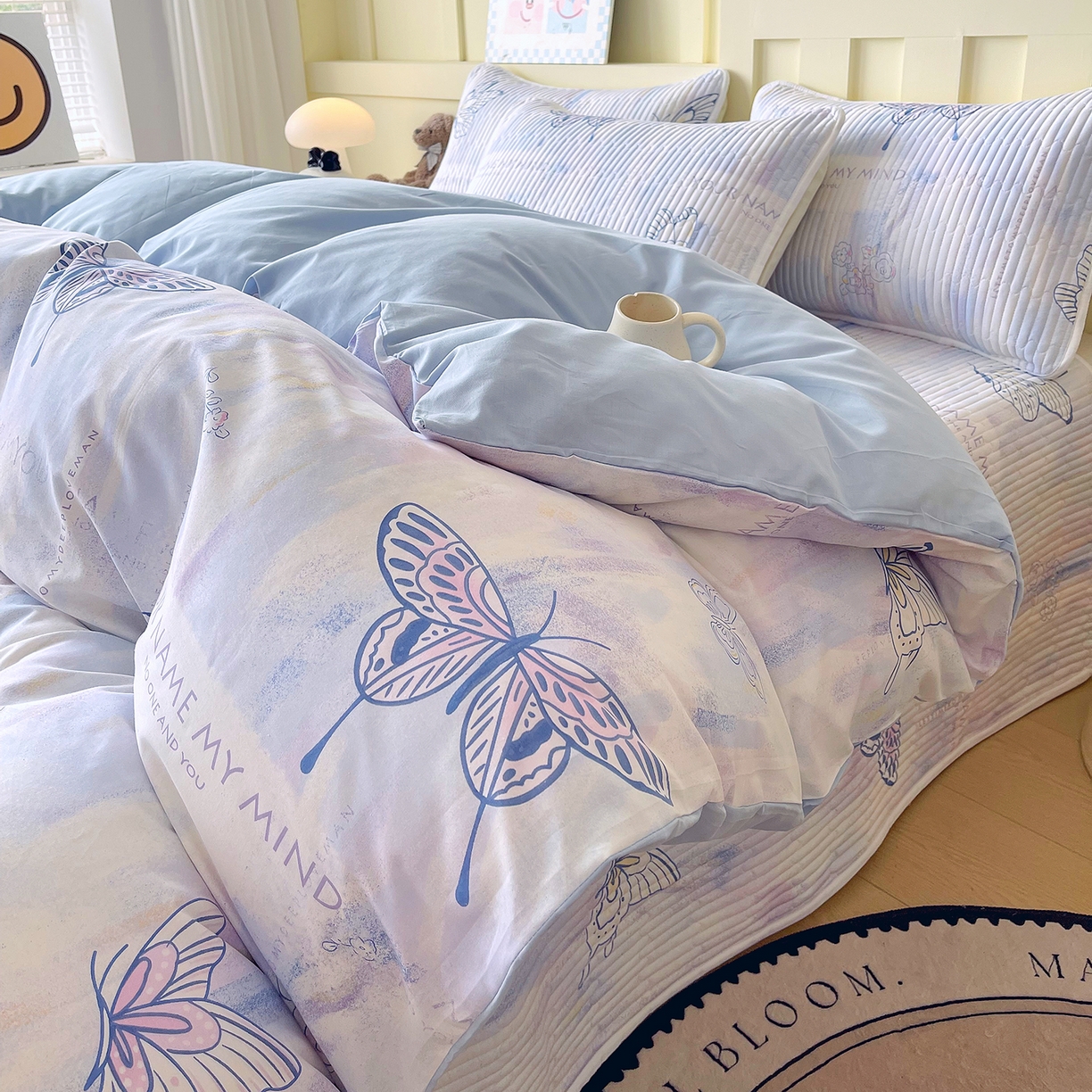 91家纺网 家纺一手货源 找家纺 金鑫汇家纺2025新款A类全棉印花床盖四件套 梦蝶