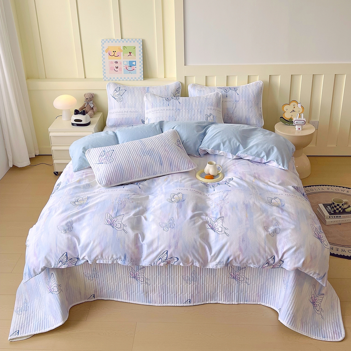 91家纺网 家纺一手货源 找家纺 金鑫汇家纺2025新款A类全棉印花床盖四件套 梦蝶