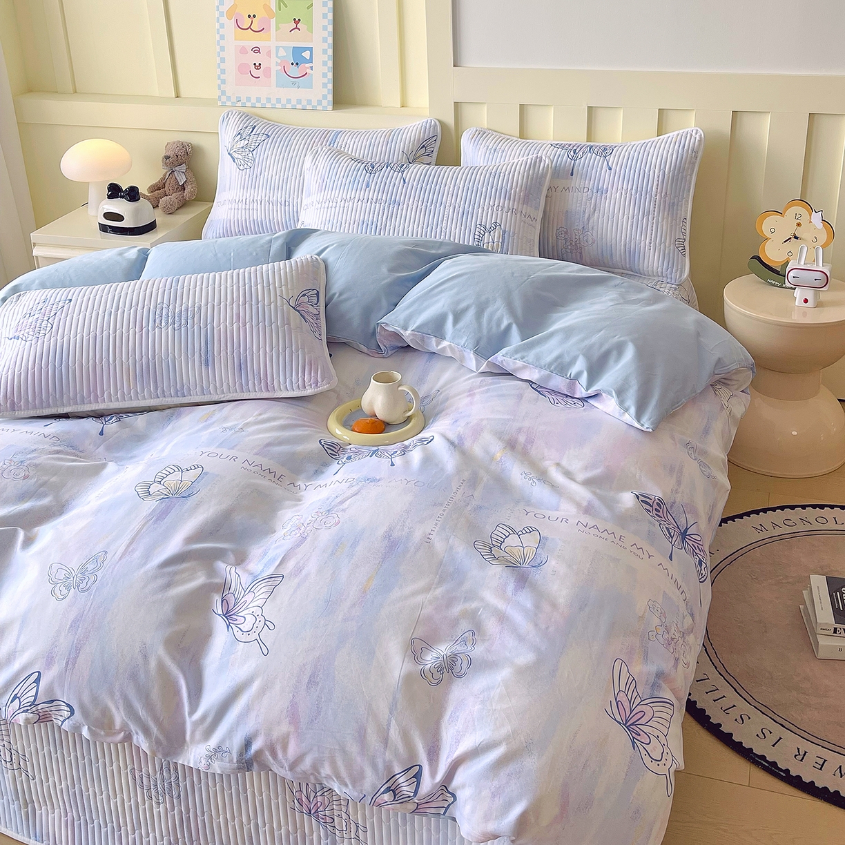 91家纺网 家纺一手货源 找家纺 金鑫汇家纺2025新款A类全棉印花床盖四件套 梦蝶