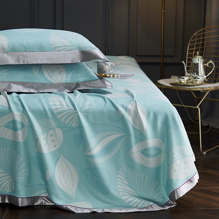 91家纺网 家纺一手货源 找家纺 威克凯丽 2025新款重磅七彩大提花纯竹纤维软凉席三件套 叶语谣香-绿