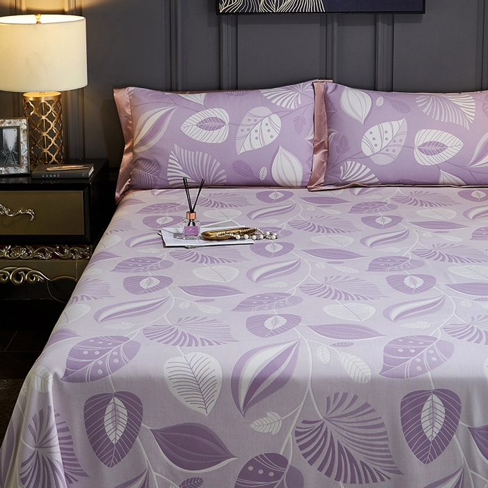 91家纺网 家纺一手货源 找家纺 威克凯丽 2025新款重磅七彩大提花纯竹纤维软凉席三件套 叶语谣香-紫