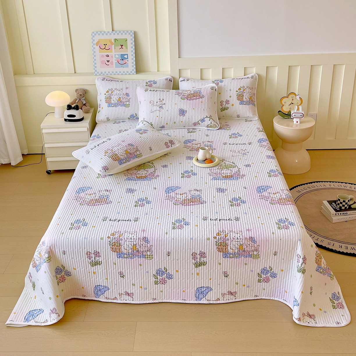 91家纺网 家纺一手货源 找家纺 金鑫汇家纺2025新款A类全棉印花床盖四件套 喵喵日记