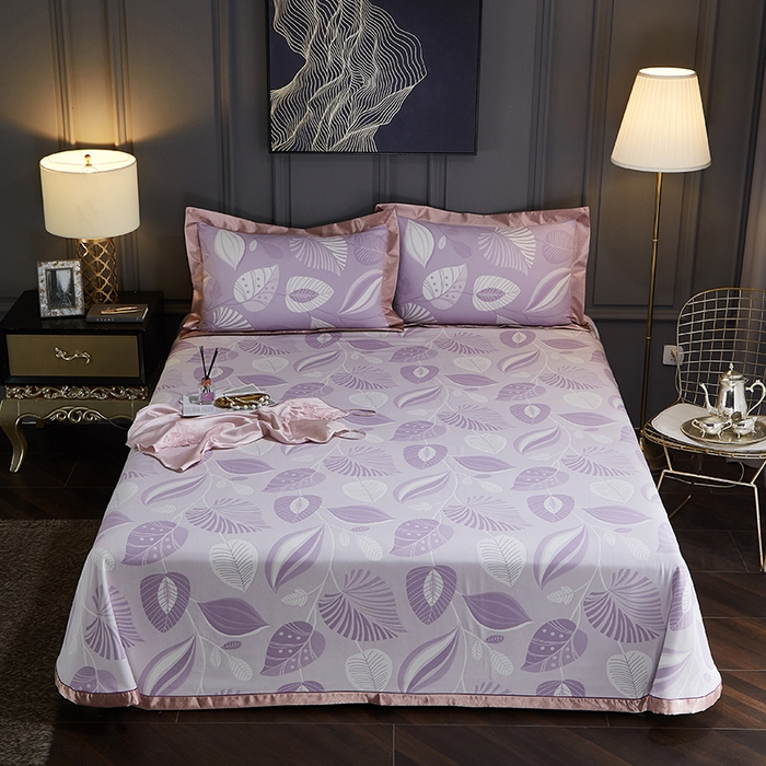 91家纺网 家纺一手货源 找家纺 威克凯丽 2025新款重磅七彩大提花纯竹纤维软凉席三件套 叶语谣香-紫