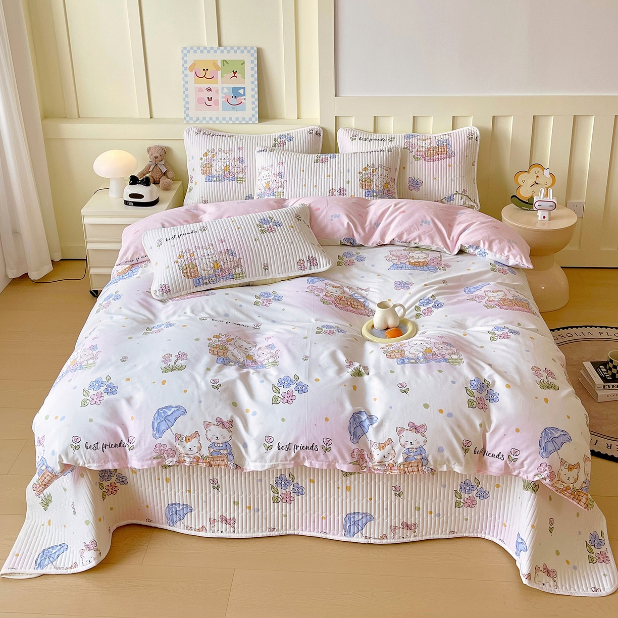 91家纺网 家纺一手货源 找家纺 金鑫汇家纺2025新款A类全棉印花床盖四件套 喵喵日记