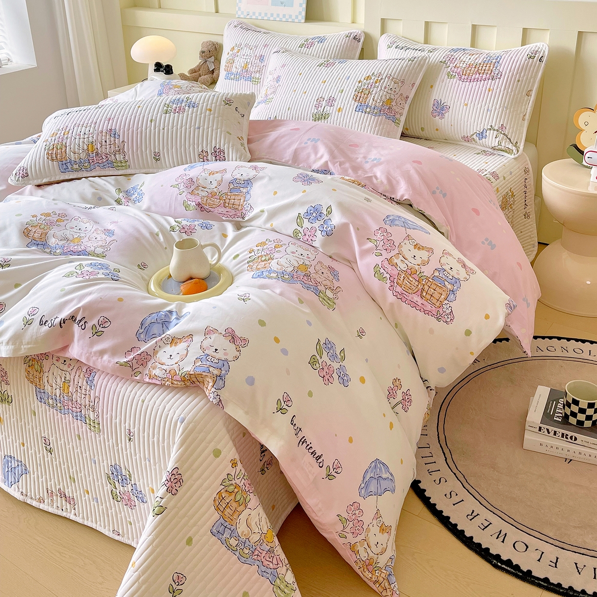 91家纺网 家纺一手货源 找家纺 金鑫汇家纺2025新款A类全棉印花床盖四件套 喵喵日记