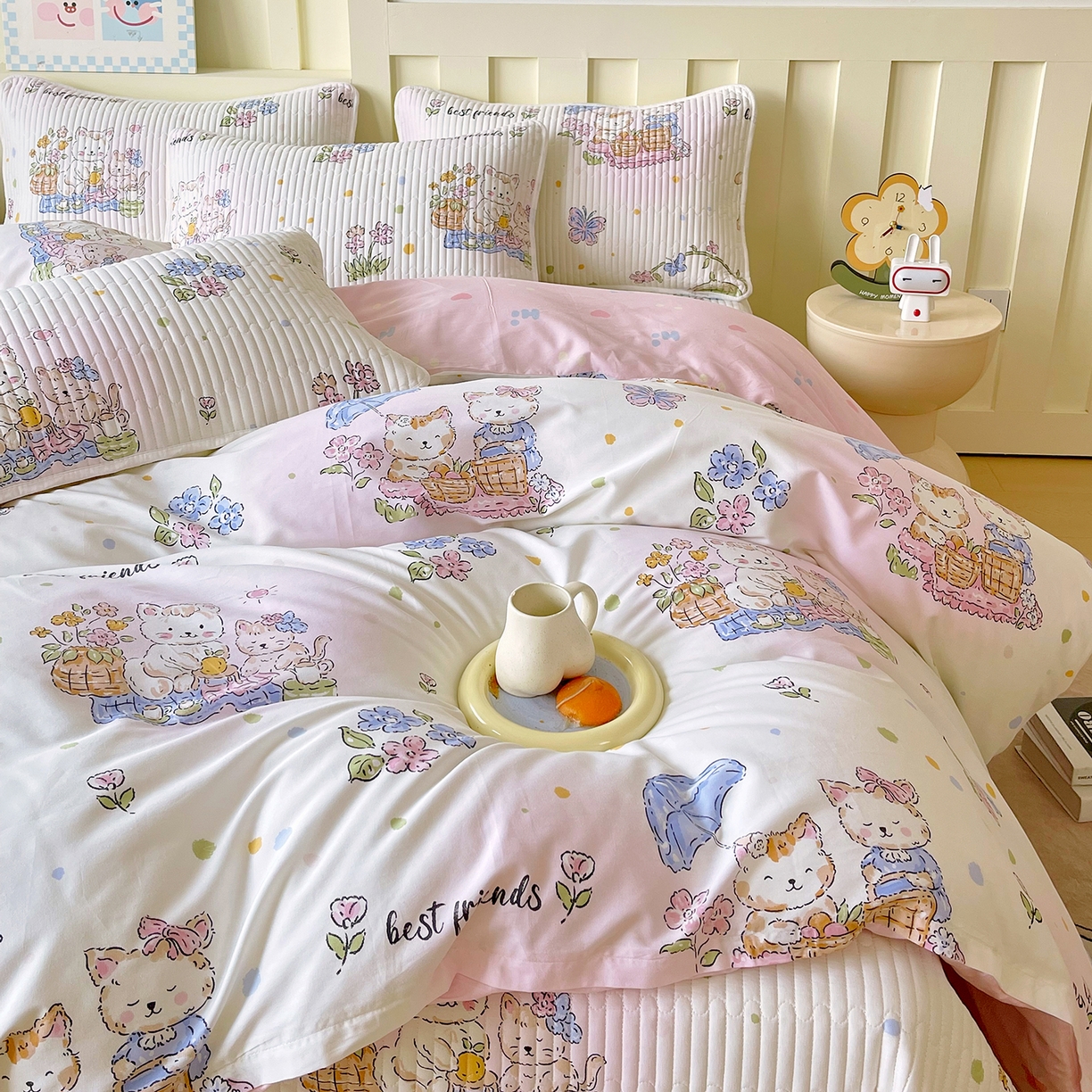 91家纺网 家纺一手货源 找家纺 金鑫汇家纺2025新款A类全棉印花床盖四件套 喵喵日记