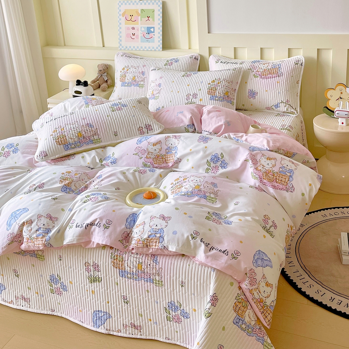 91家纺网 家纺一手货源 找家纺 金鑫汇家纺2025新款A类全棉印花床盖四件套 喵喵日记