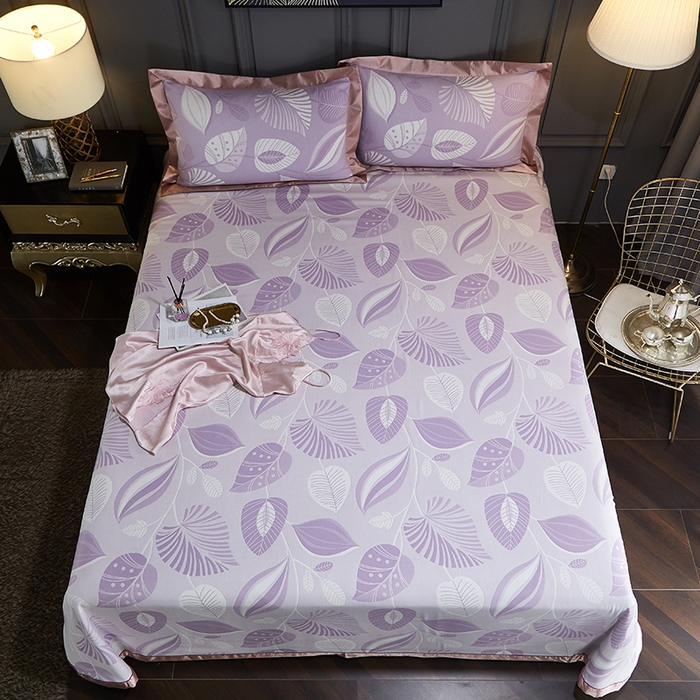 91家纺网 家纺一手货源 找家纺 威克凯丽 2025新款重磅七彩大提花纯竹纤维软凉席三件套 叶语谣香-紫