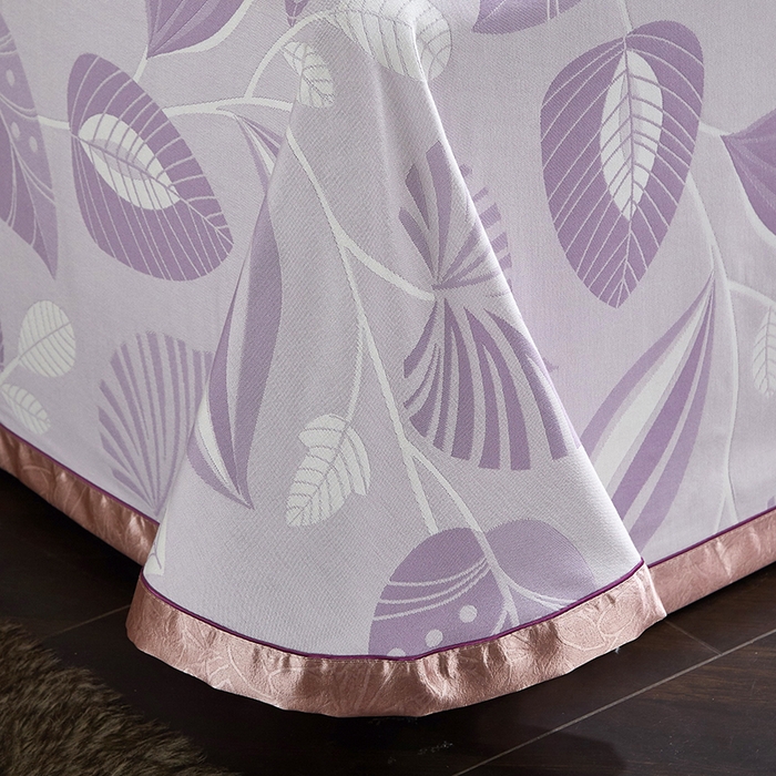 91家纺网 家纺一手货源 找家纺 威克凯丽 2025新款重磅七彩大提花纯竹纤维软凉席三件套 叶语谣香-紫