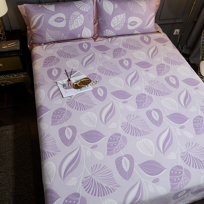 91家纺网 家纺一手货源 找家纺 威克凯丽 2025新款重磅七彩大提花纯竹纤维软凉席三件套 叶语谣香-紫