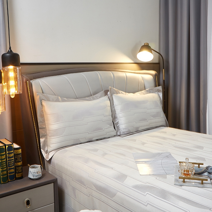 91家纺网 家纺一手货源 找家纺 威克凯丽 2025新款重磅七彩大提花纯竹纤维软凉席三件套 宜尚