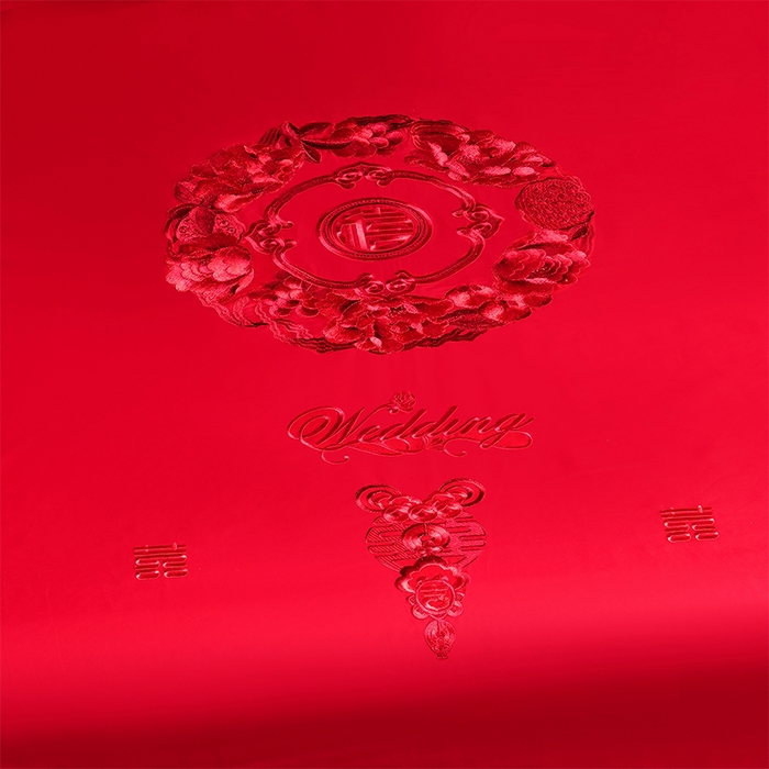 91家纺网 家纺一手货源 找家纺 千禧家纺 2024新款长绒棉绣花婚庆三件套 钟爱一生 本色