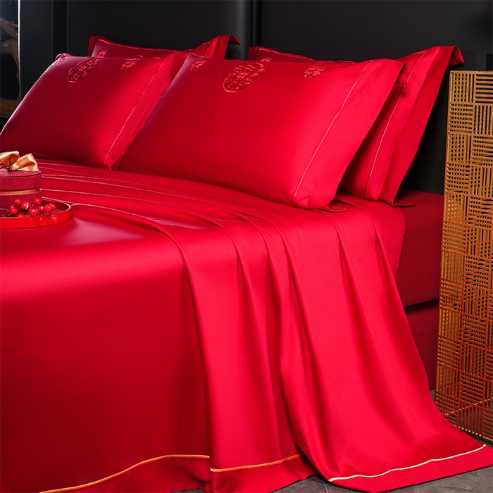 91家纺网 家纺一手货源 找家纺 千禧家纺 2024新款长绒棉绣花婚庆三件套 钟爱一生 本色