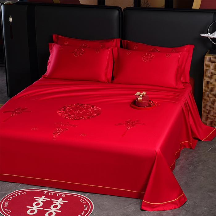 91家纺网 家纺一手货源 找家纺 千禧家纺 2024新款长绒棉绣花婚庆三件套 钟爱一生 本色