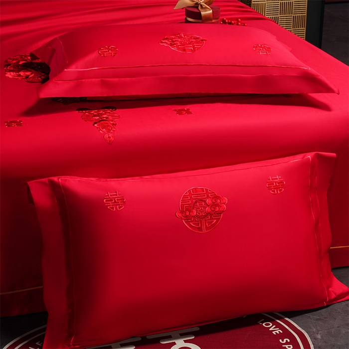 91家纺网 家纺一手货源 找家纺 千禧家纺 2024新款长绒棉绣花婚庆三件套 钟爱一生 本色