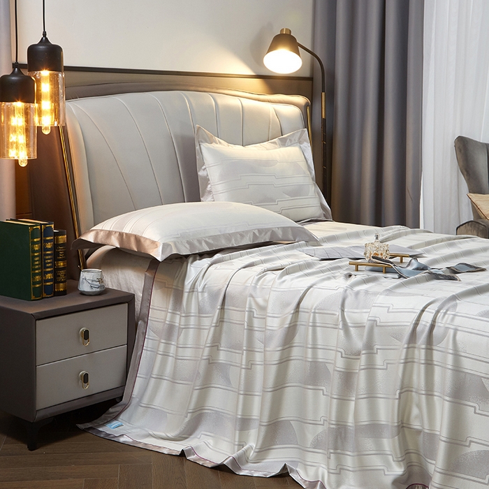 91家纺网 家纺一手货源 找家纺 威克凯丽 2025新款重磅七彩大提花纯竹纤维软凉席三件套 宜尚