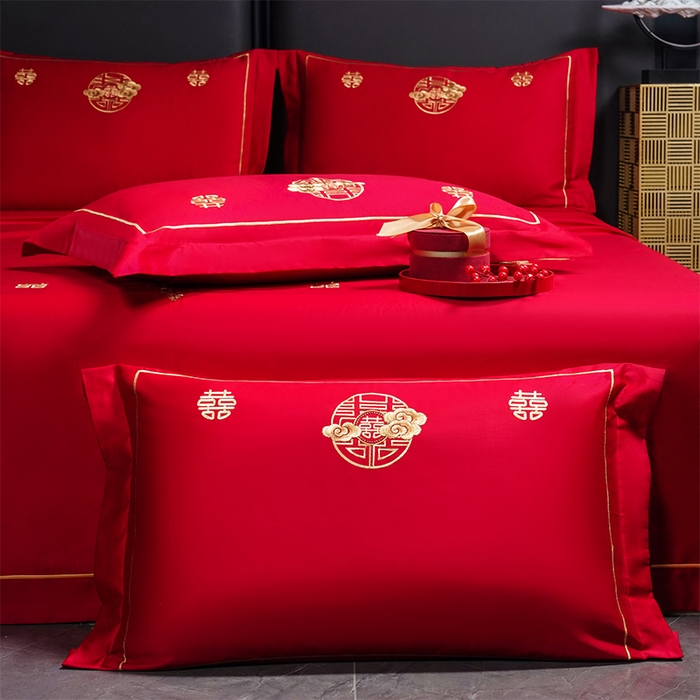 91家纺网 家纺一手货源 找家纺 千禧家纺 2024新款长绒棉绣花婚庆三件套 钟爱一生