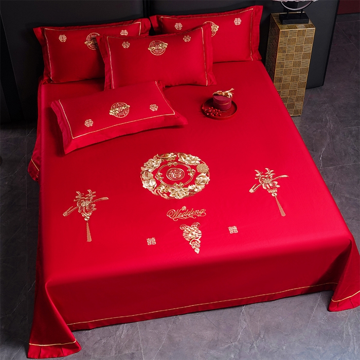 91家纺网 家纺一手货源 找家纺 千禧家纺 2024新款长绒棉绣花婚庆三件套 钟爱一生