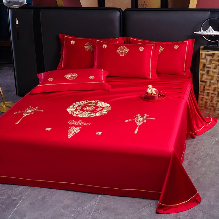 91家纺网 家纺一手货源 找家纺 千禧家纺 2024新款长绒棉绣花婚庆三件套 钟爱一生