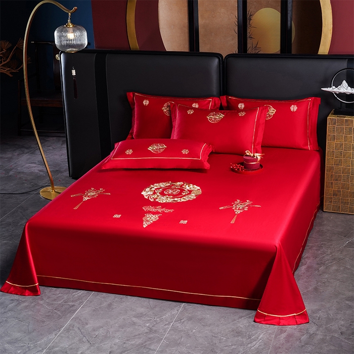 91家纺网 家纺一手货源 找家纺 千禧家纺 2024新款长绒棉绣花婚庆三件套 钟爱一生