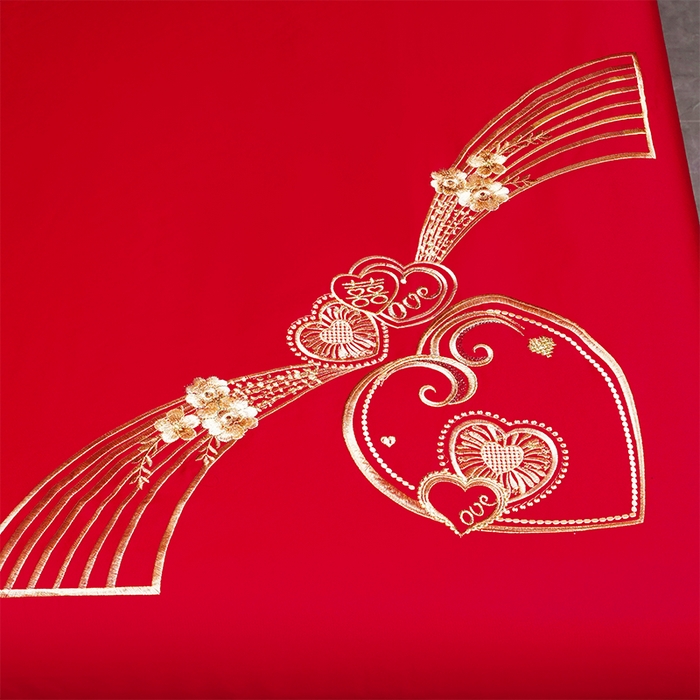 91家纺网 家纺一手货源 找家纺 千禧家纺 2024新款长绒棉绣花婚庆三件套 花开并蒂