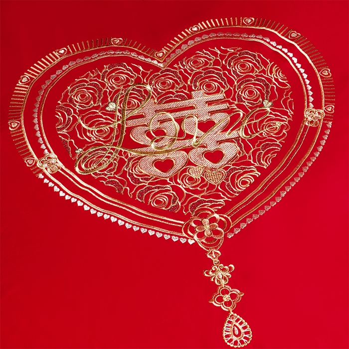 91家纺网 家纺一手货源 找家纺 千禧家纺 2024新款长绒棉绣花婚庆三件套 花开并蒂