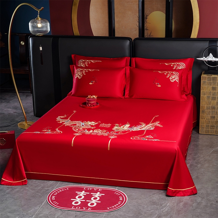 91家纺网 家纺一手货源 找家纺 千禧家纺 2024新款长绒棉绣花婚庆三件套 乘龙配凤