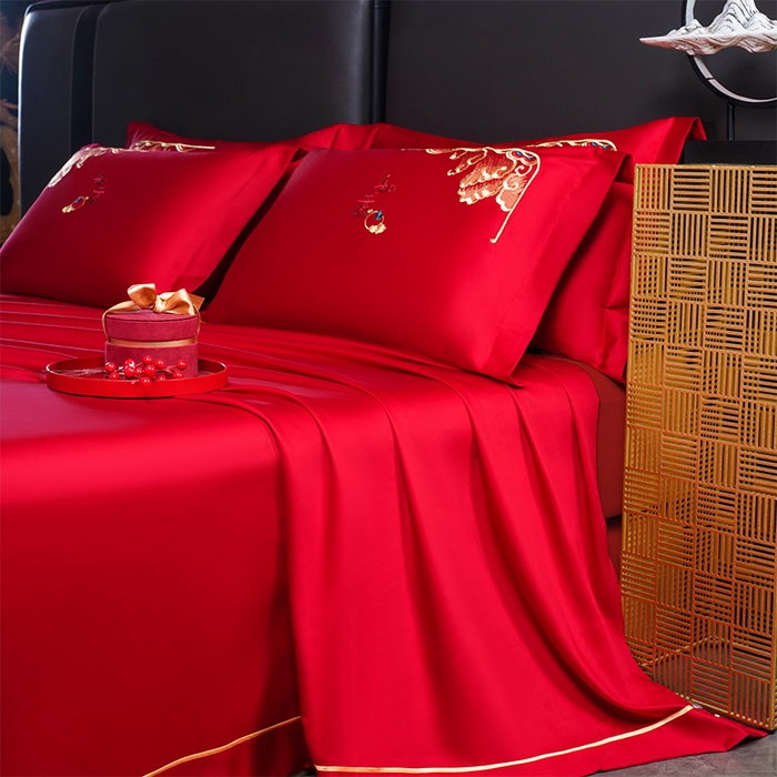 91家纺网 家纺一手货源 找家纺 千禧家纺 2024新款长绒棉绣花婚庆三件套 乘龙配凤