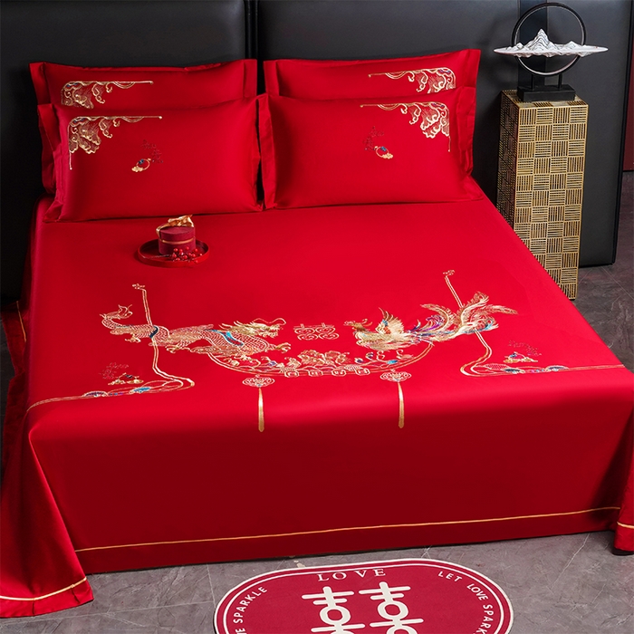 91家纺网 家纺一手货源 找家纺 千禧家纺 2024新款长绒棉绣花婚庆三件套 乘龙配凤