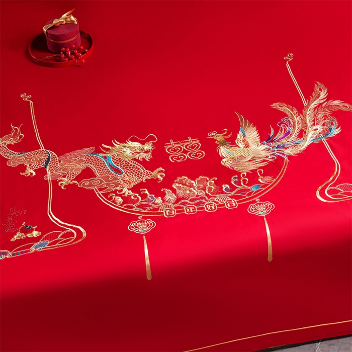 91家纺网 家纺一手货源 找家纺 千禧家纺 2024新款长绒棉绣花婚庆三件套 乘龙配凤