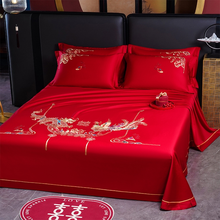 91家纺网 家纺一手货源 找家纺 千禧家纺 2024新款长绒棉绣花婚庆三件套 乘龙配凤