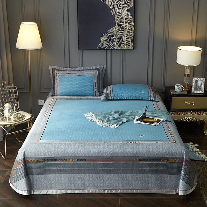 91家纺网 家纺一手货源 找家纺 威克凯丽 2025新款定位款竹语天丝软凉席三件套 爱玛