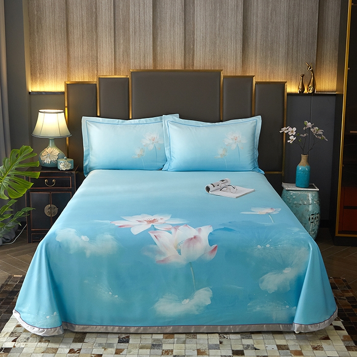 91家纺网 家纺一手货源 找家纺 威克凯丽 2025新款定位款竹语天丝软凉席三件套 青莲