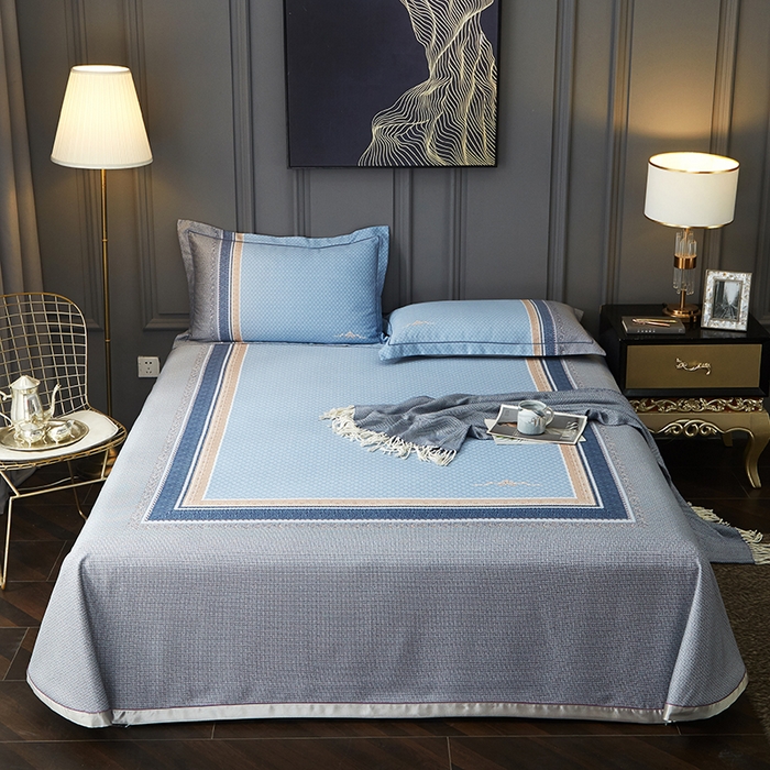 91家纺网 家纺一手货源 找家纺 威克凯丽 2025新款定位款竹语天丝软凉席三件套 特洛伊