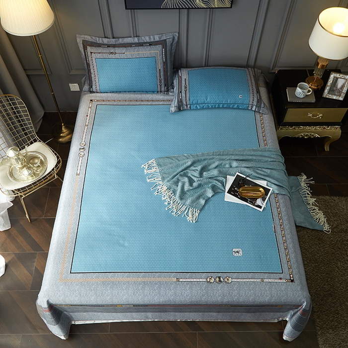 91家纺网 家纺一手货源 找家纺 威克凯丽 2025新款定位款竹语天丝软凉席三件套 爱玛