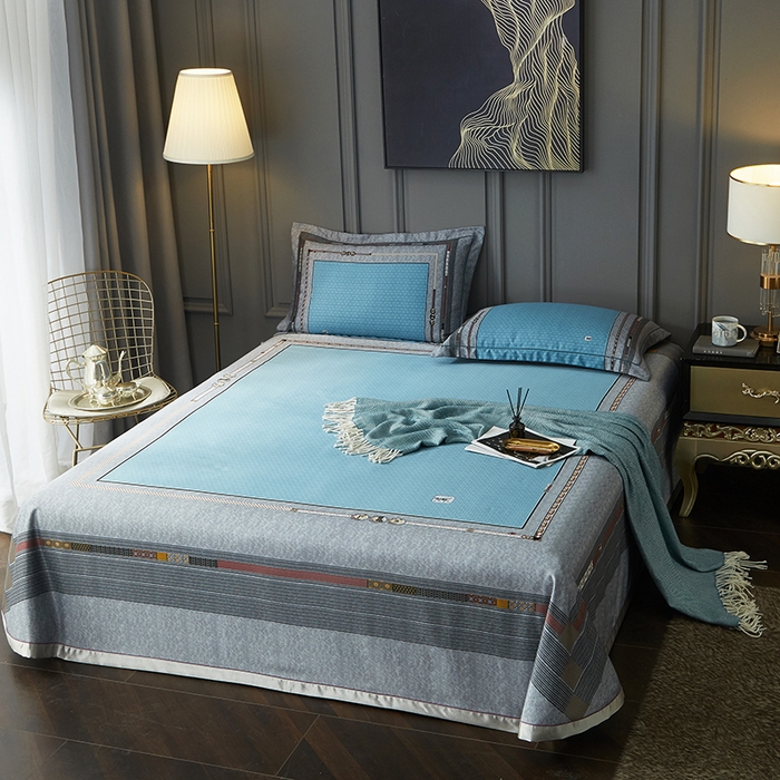 91家纺网 家纺一手货源 找家纺 威克凯丽 2025新款定位款竹语天丝软凉席三件套 爱玛