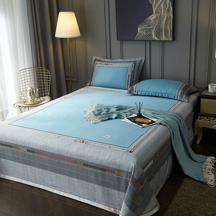 91家纺网 家纺一手货源 找家纺 威克凯丽 2025新款定位款竹语天丝软凉席三件套 爱玛