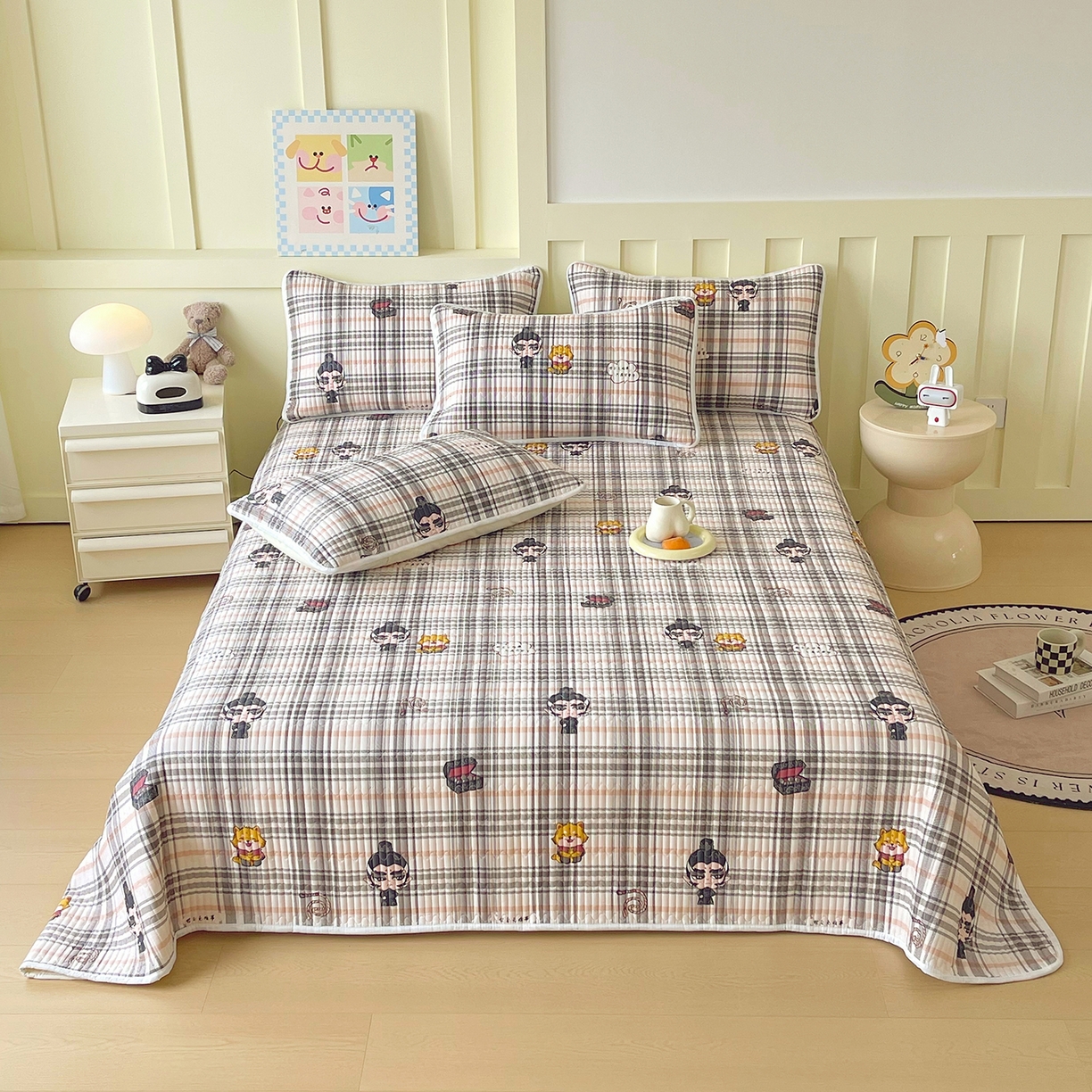 91家纺网 家纺一手货源 找家纺 金鑫汇家纺2025新款A类全棉印花床盖四件套 无畏申公豹·咖